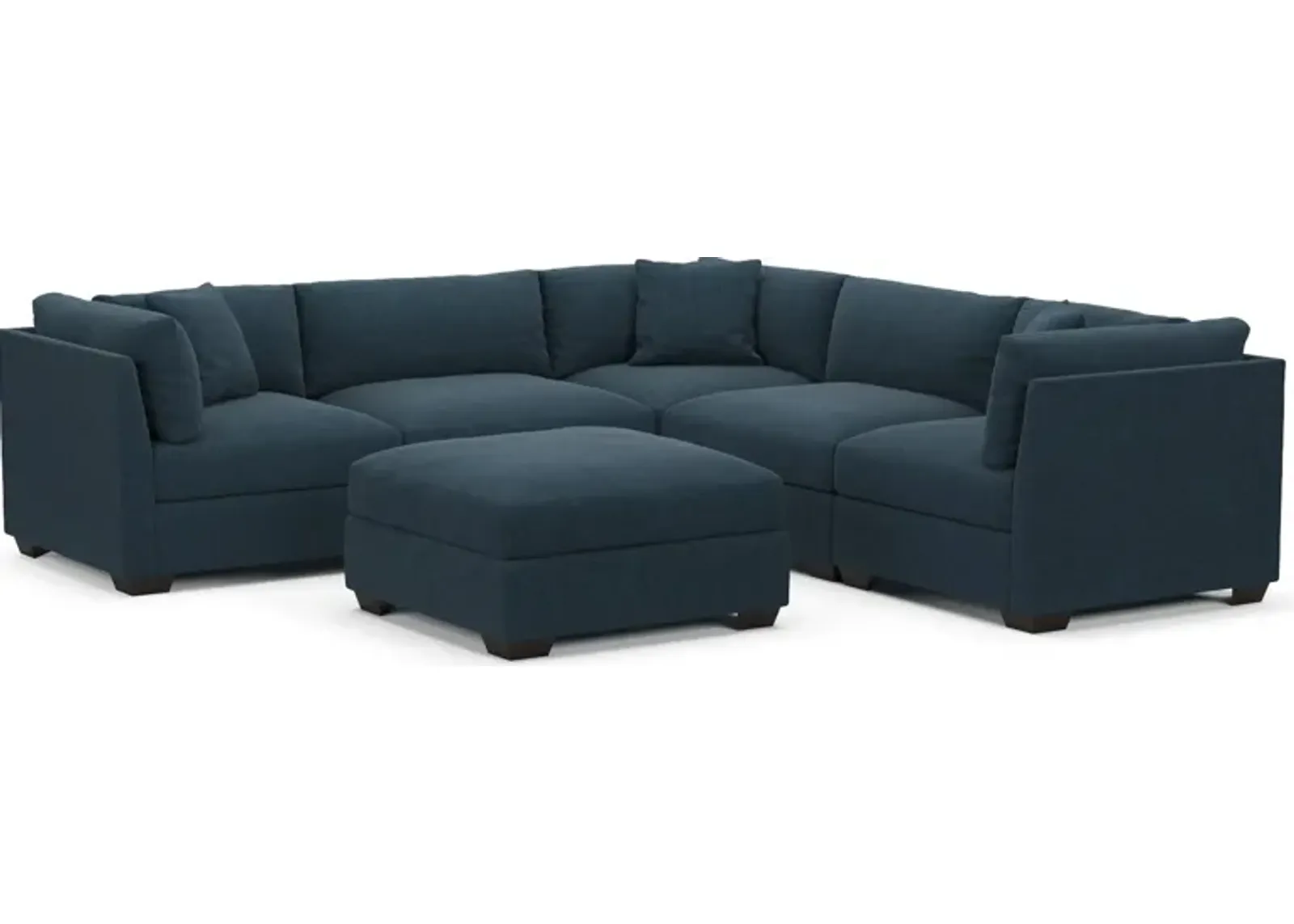 Beckham Foam Comfort 5-Piece Sectional and Ottoman - Broderick Indigo