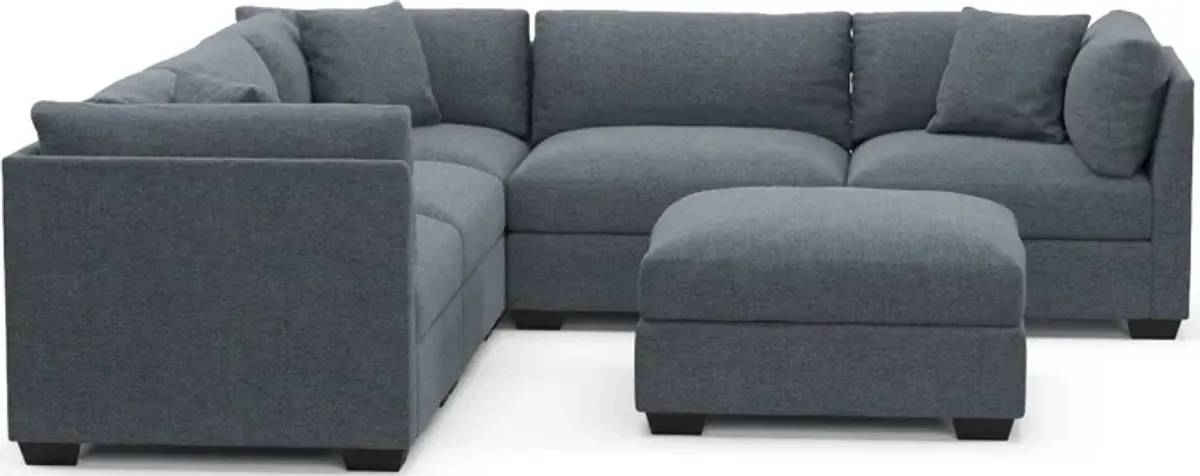 Beckham Foam Comfort 5-Piece Sectional and Ottoman - Bridger Navy