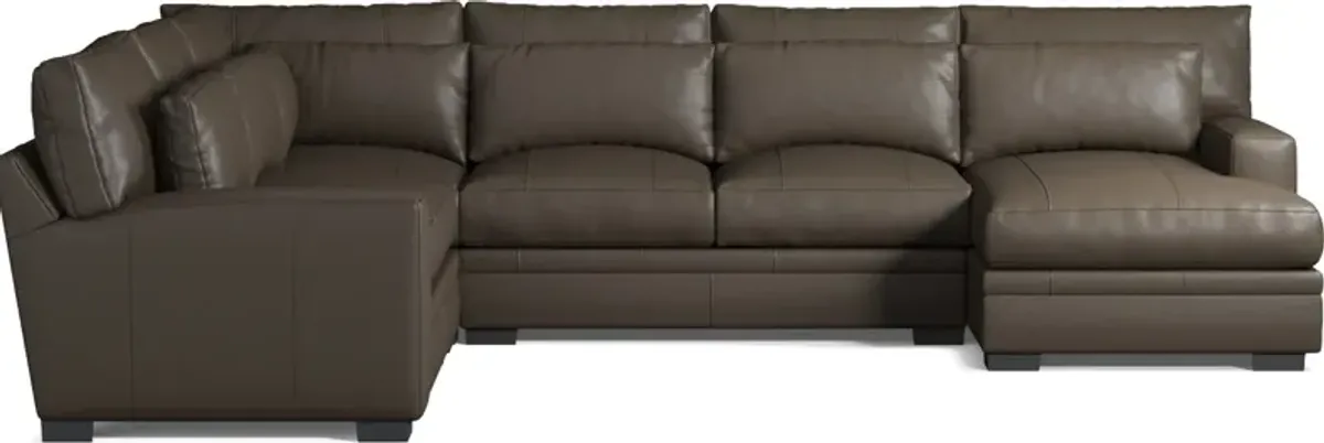 Winston 4-Piece Leather Foam Comfort Sectional With Right-Facing Chaise - Siena Dark Stone