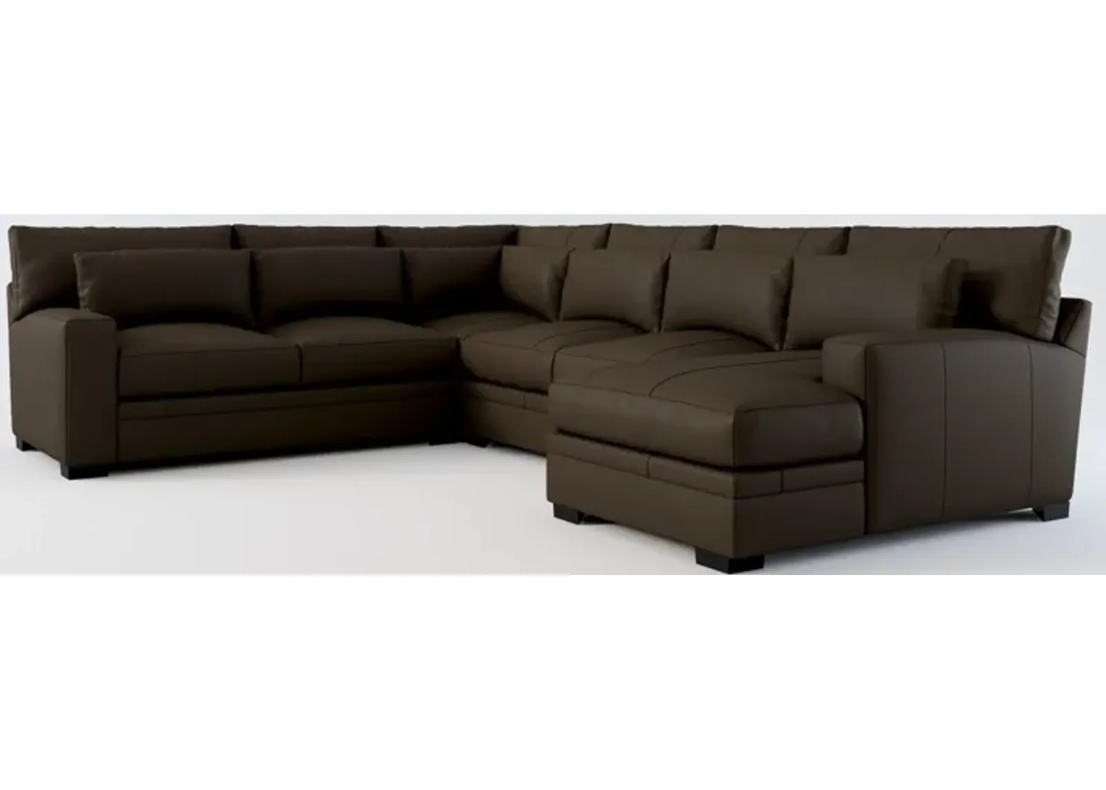 Winston 4-Piece Leather Foam Comfort Sectional With Right-Facing Chaise - Siena Dark Stone