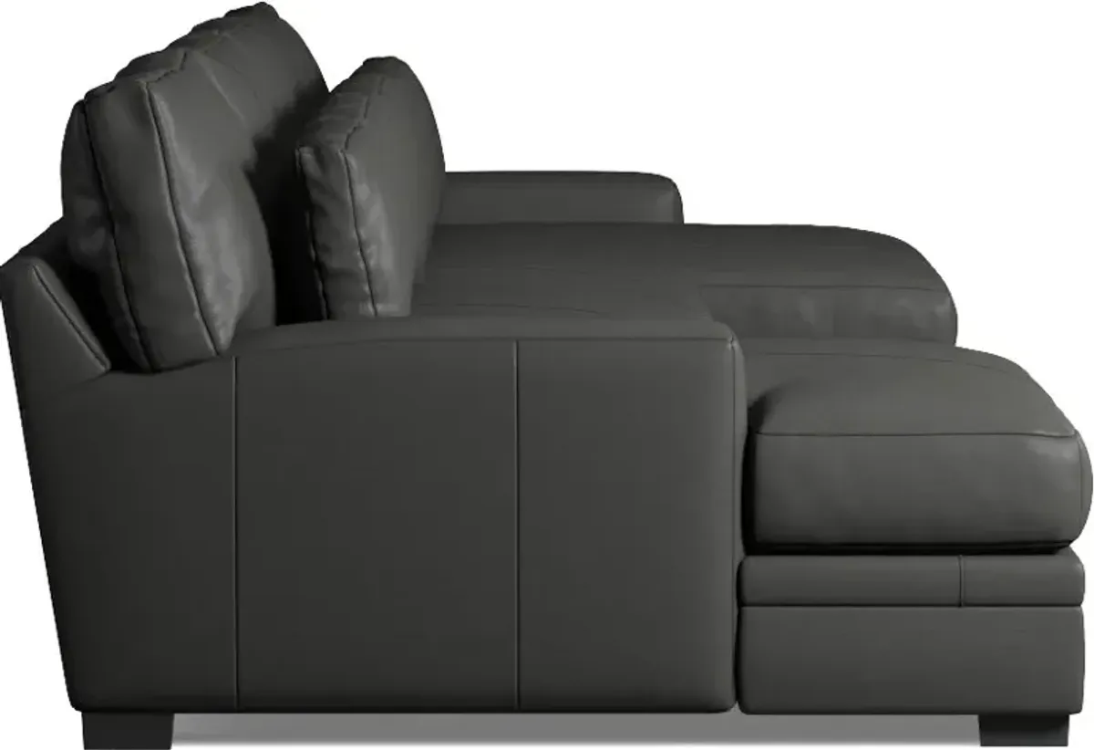 Winston 3-Piece Leather Foam Comfort Sectional with Dual Chaise - Siena Steel