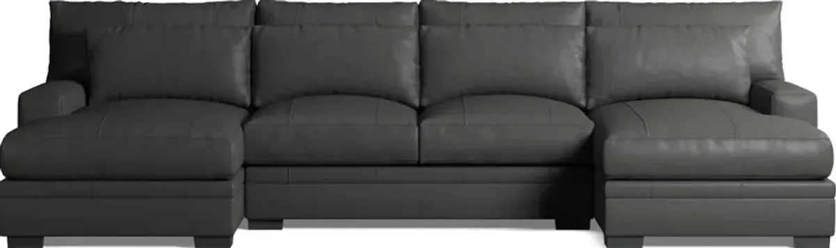 Winston 3-Piece Leather Foam Comfort Sectional with Dual Chaise - Siena Steel