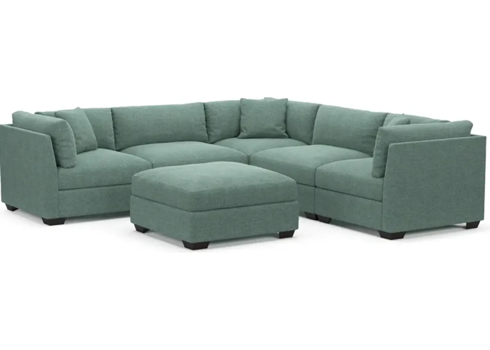 Beckham Hybrid Comfort 5-Piece Sectional and Ottoman - Bridger Jade