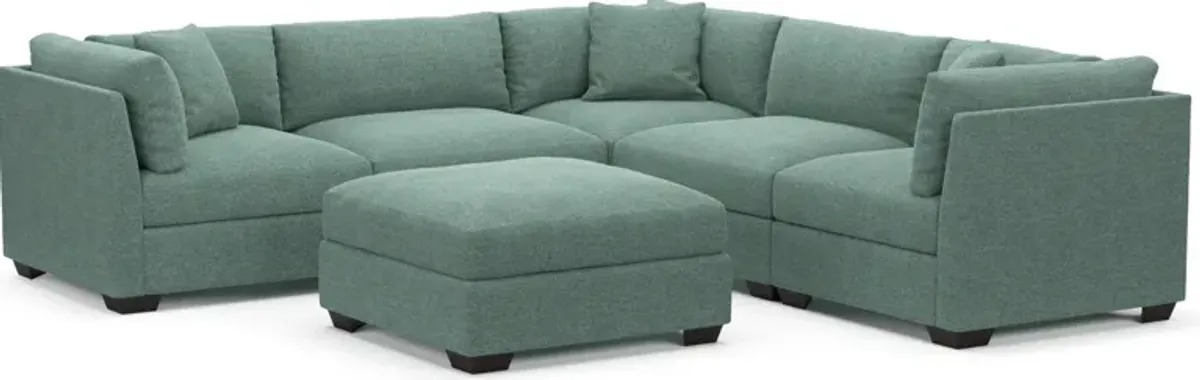 Beckham Hybrid Comfort 5-Piece Sectional and Ottoman - Bridger Jade