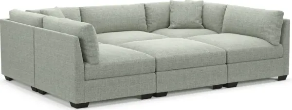 Beckham Hybrid Comfort 6-Piece Pit Sectional - Broderick Sea Glass