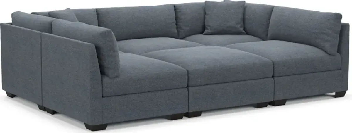 Beckham Hybrid Comfort 6-Piece Pit Sectional - Bridger Navy