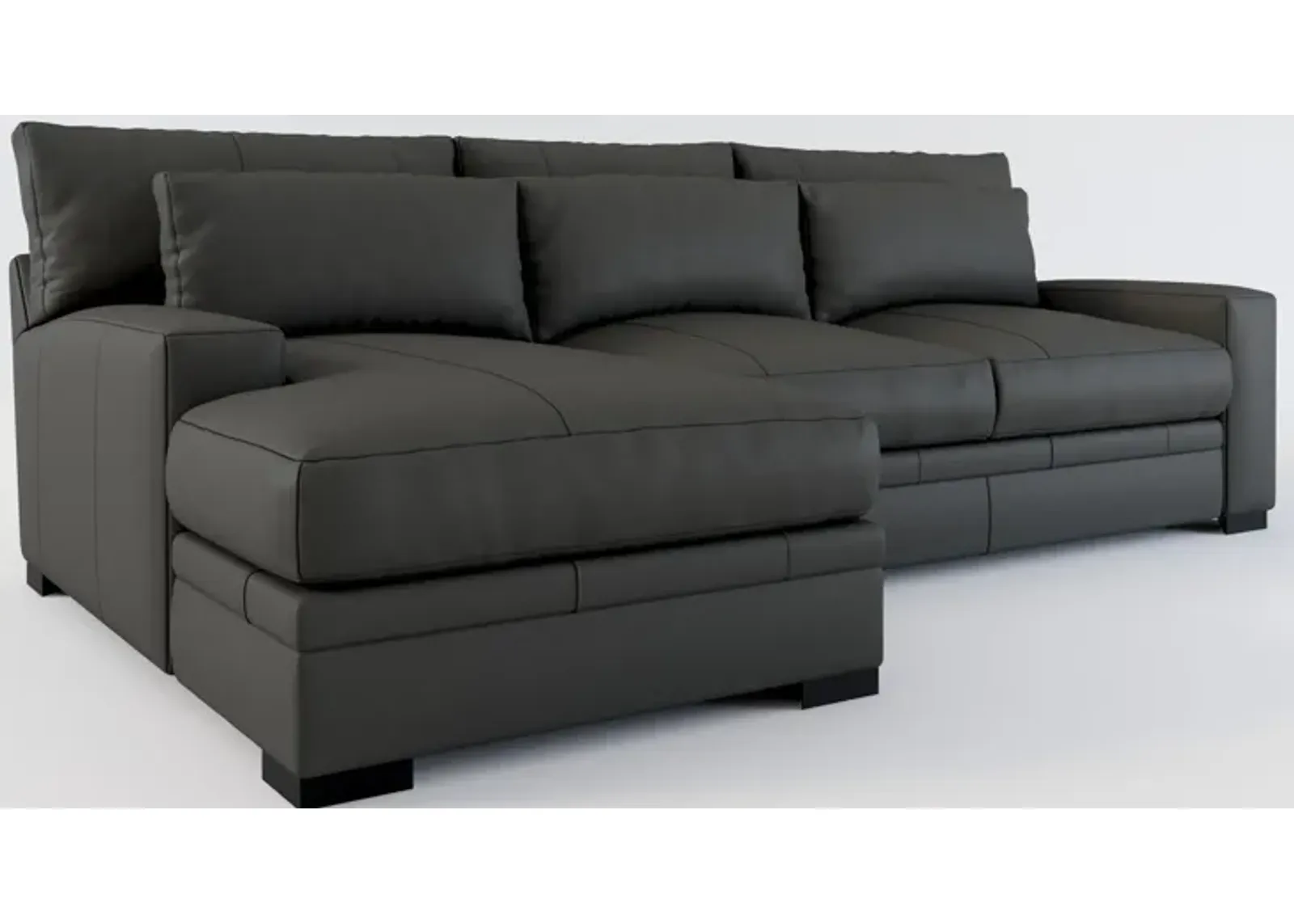 Winston 2-Piece Leather Hybrid Comfort Sectional With Left-Facing Chaise - Siena Steel