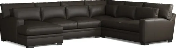 Winston 4-Piece Leather Hybrid Comfort Sectional With Left-Facing Chaise - Siena Dark Brown