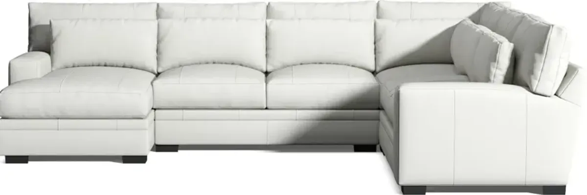 Winston 4-Piece Leather Hybrid Comfort Sectional With Left-Facing Chaise - Siena Snow