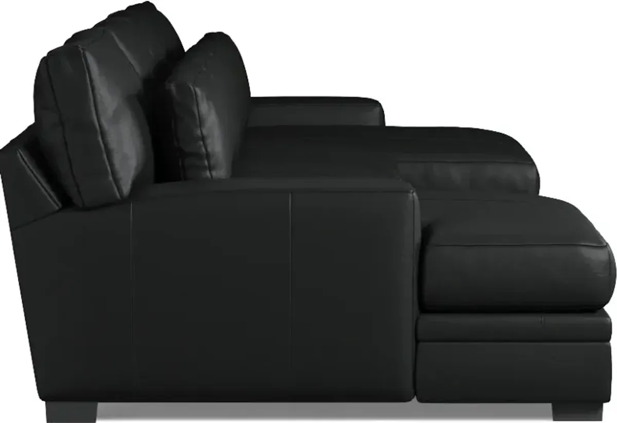 Winston 3-Piece Leather Hybrid Comfort Sectional with Dual Chaise - Siena Black