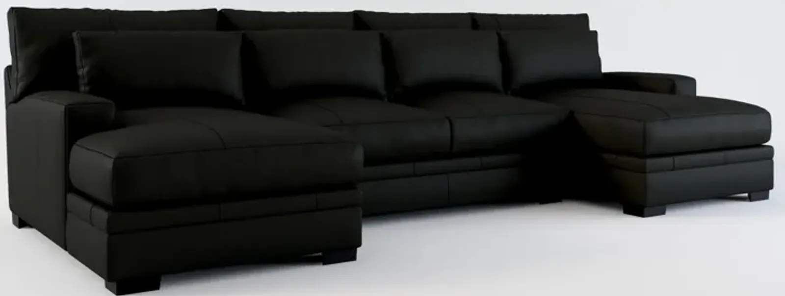 Winston 3-Piece Leather Hybrid Comfort Sectional with Dual Chaise - Siena Black