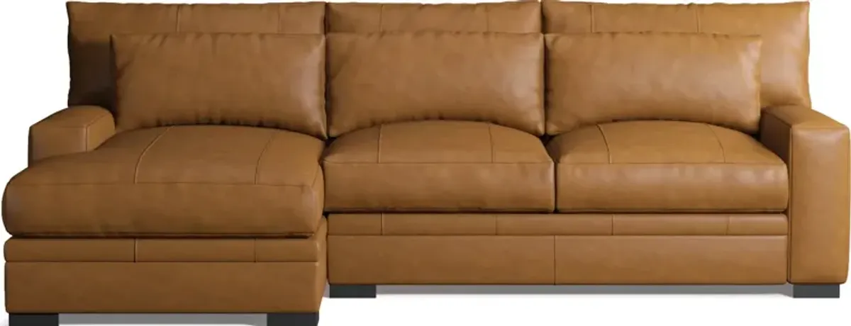 Winston 2-Piece Leather Foam Comfort Sectional With Left-Facing Chaise - Bruno Tan