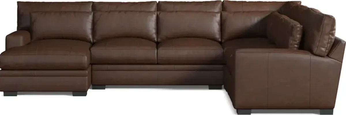 Winston 4-Piece Leather Foam Comfort Sectional With Left-Facing Chaise - Bruno Hickory