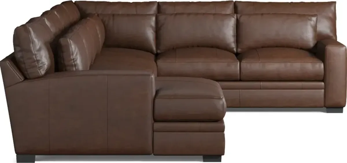 Winston 4-Piece Leather Foam Comfort Sectional With Left-Facing Chaise - Bruno Hickory