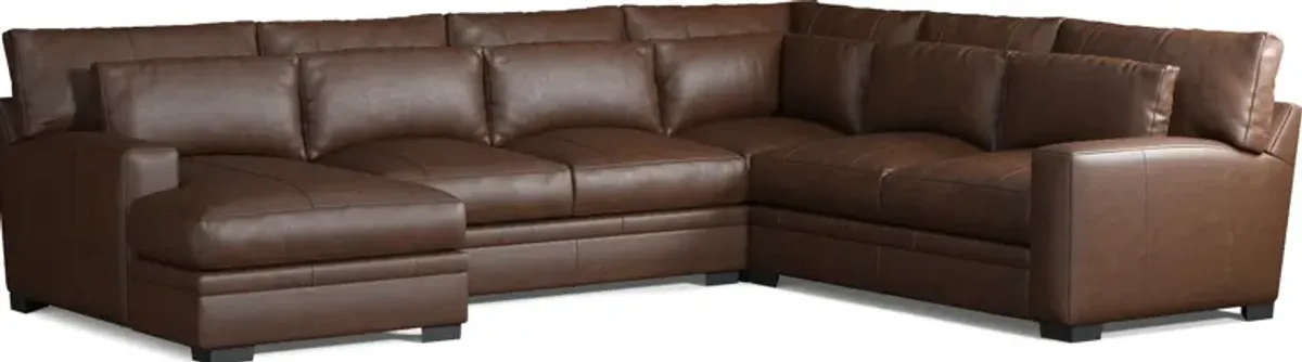 Winston 4-Piece Leather Foam Comfort Sectional With Left-Facing Chaise - Bruno Hickory