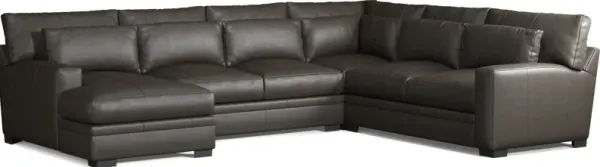 Winston 4-Piece Leather Foam Comfort Sectional With Left-Facing Chaise - Bruno Storm