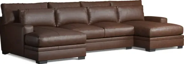 Winston 3-Piece Leather Foam Comfort Sectional with Dual Chaise - Bruno Hickory
