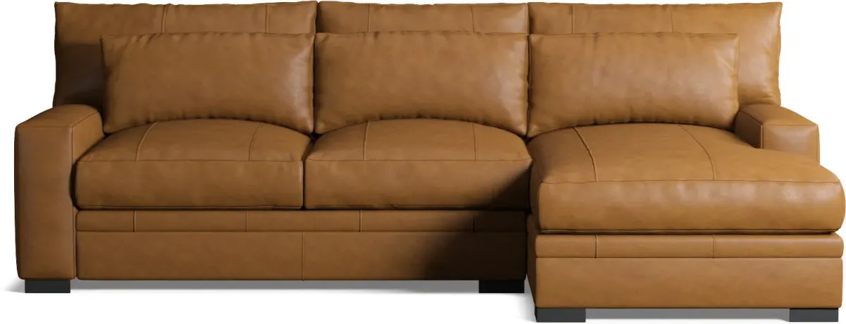 Winston 2-Piece Leather Hybrid Comfort Sectional With Right-Facing Chaise - Bruno Tan