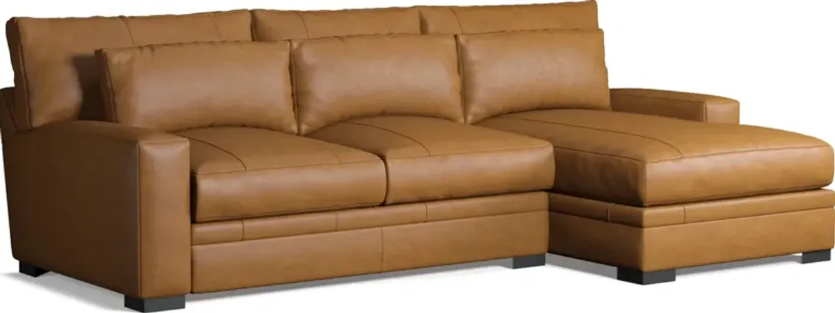 Winston 2-Piece Leather Hybrid Comfort Sectional With Right-Facing Chaise - Bruno Tan