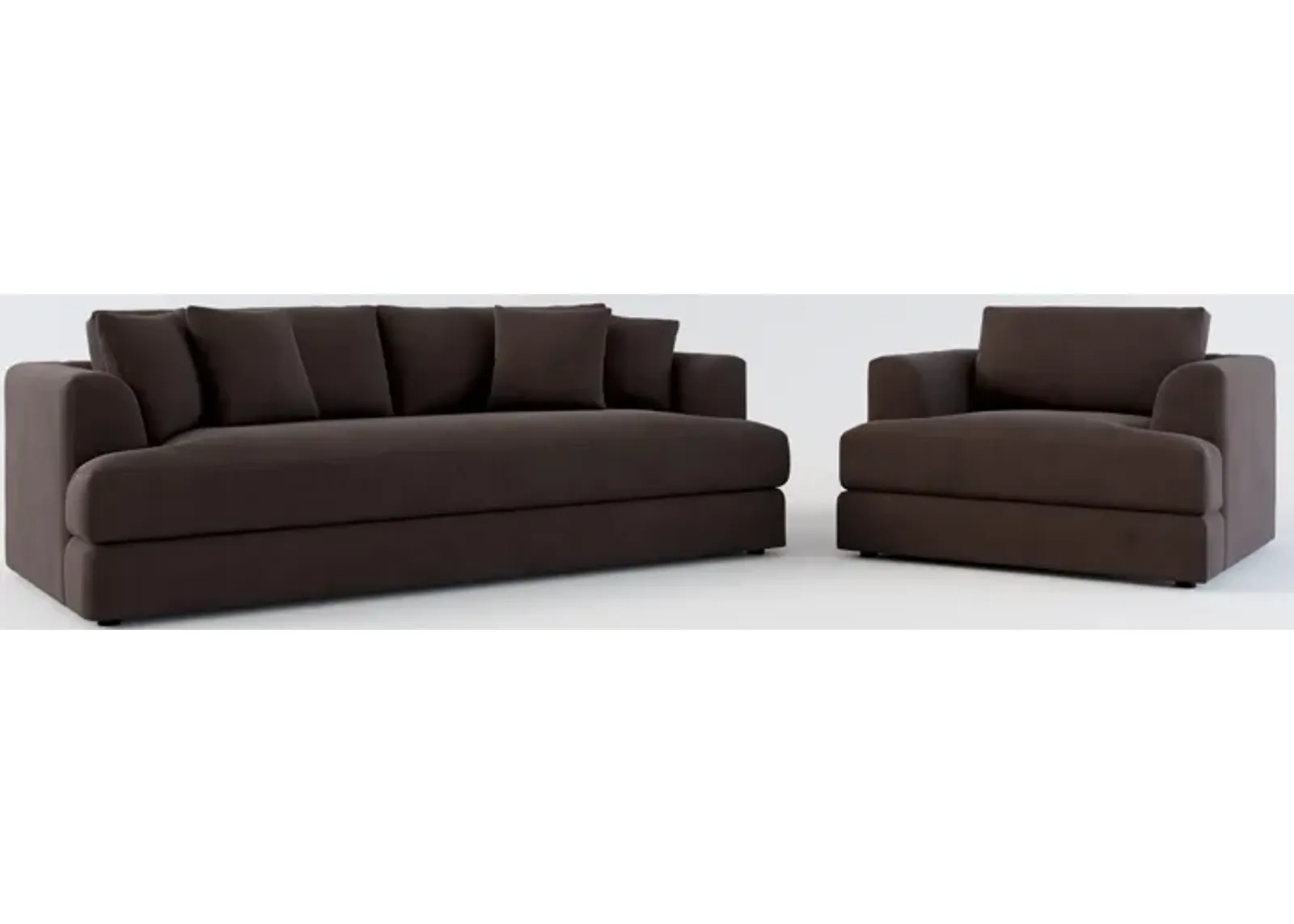 Ridley Hybrid Comfort Sofa and Chair Set - Merrimac Dark Brown