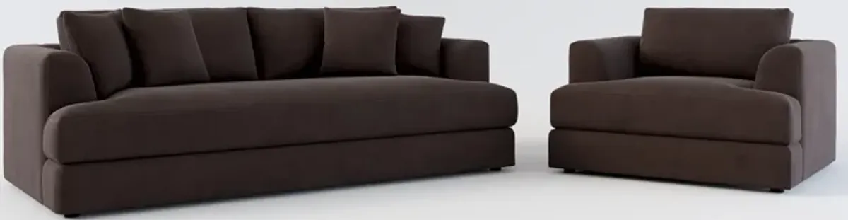 Ridley Hybrid Comfort Sofa and Chair Set - Merrimac Dark Brown