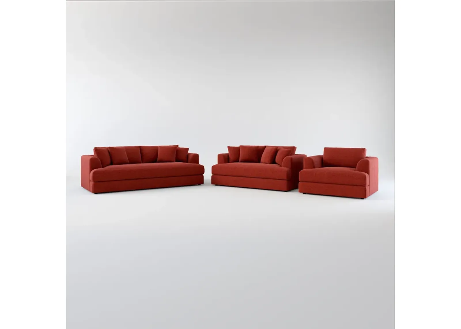 Ridley Hybrid Comfort Sofa, Loveseat, and Chair Set - Bloke Brick