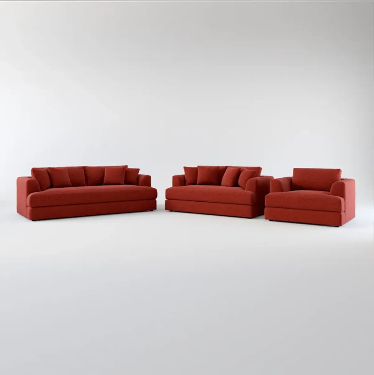 Ridley Hybrid Comfort Sofa, Loveseat, and Chair Set - Bloke Brick