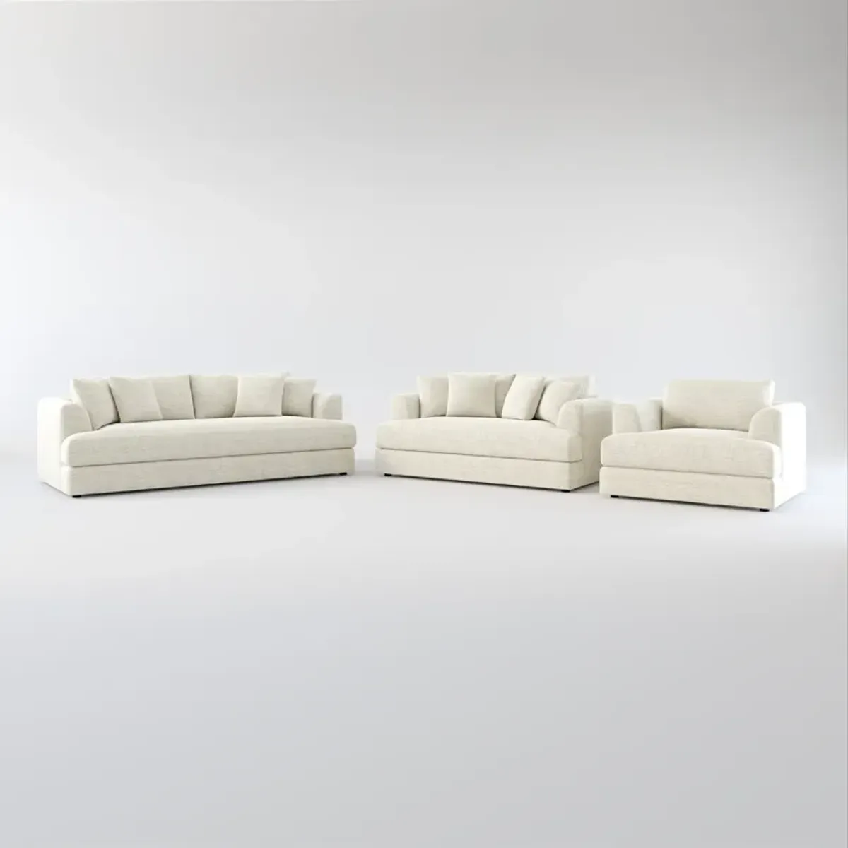 Ridley Hybrid Comfort Sofa, Loveseat, and Chair Set - Merino Chalk