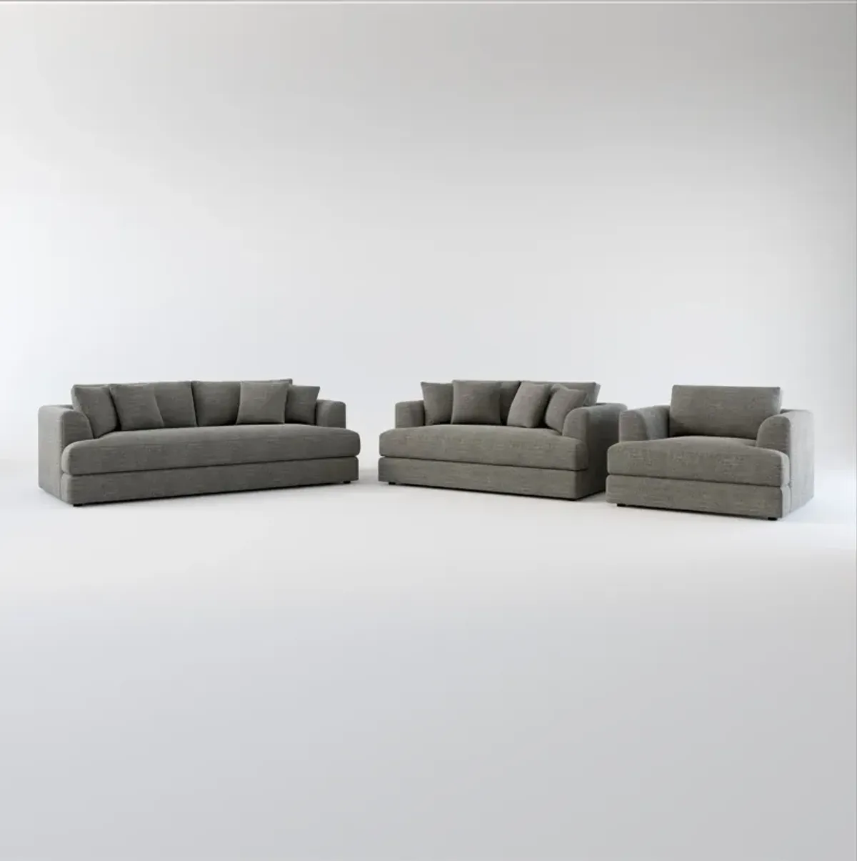 Ridley Hybrid Comfort Sofa, Loveseat, and Chair Set - Curious Charcoal