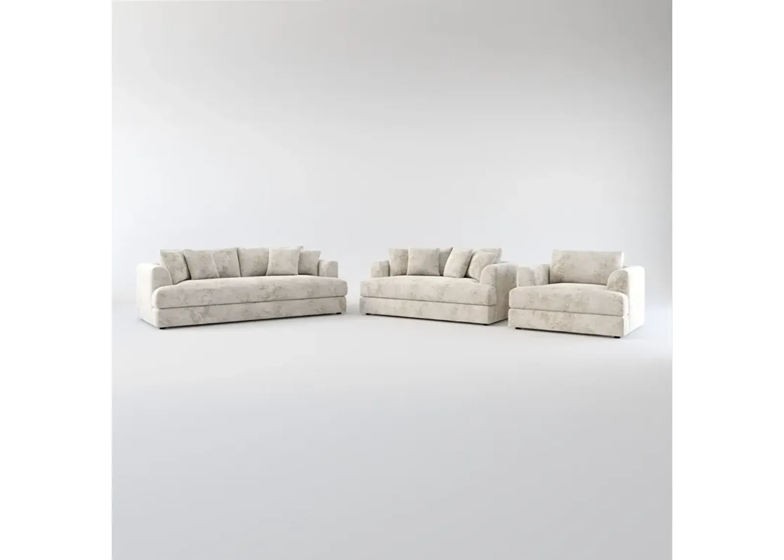 Ridley Hybrid Comfort Sofa, Loveseat, and Chair Set - Hearth Cement