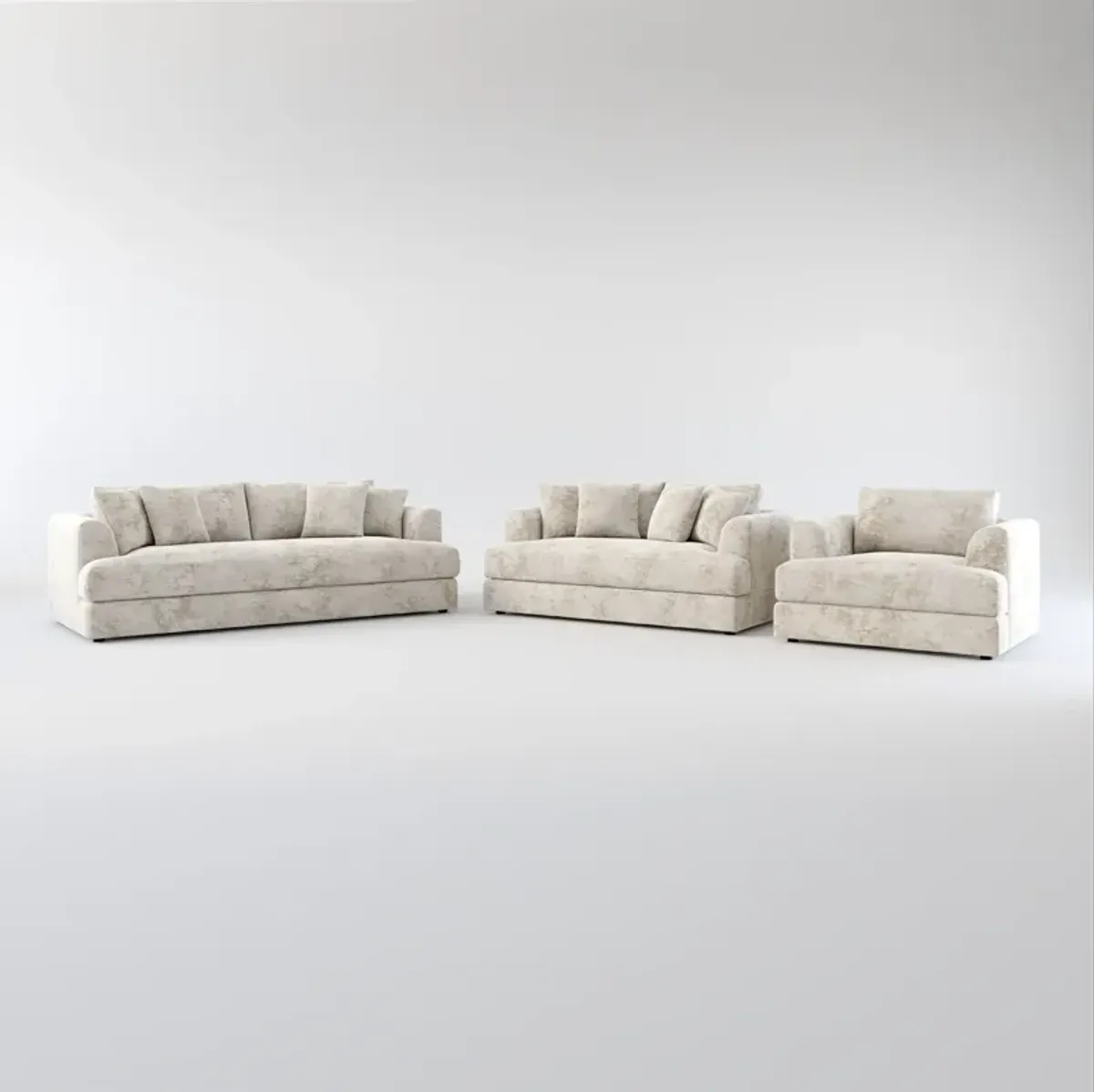 Ridley Hybrid Comfort Sofa, Loveseat, and Chair Set - Hearth Cement