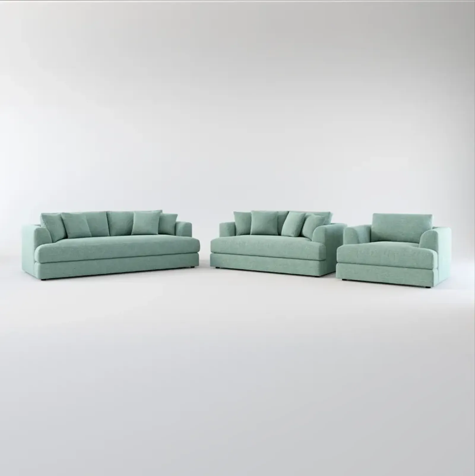 Ridley Foam Comfort Sofa, Loveseat, and Chair Set - Bridger Jade