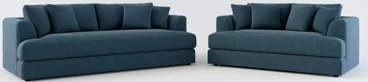 Ridley Hybrid Comfort Sofa and Loveseat Set - Broderick Indigo