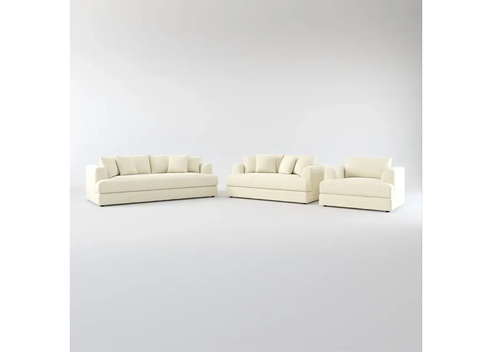 Ridley Hybrid Comfort Sofa, Loveseat, and Chair Set - Bridger Shell