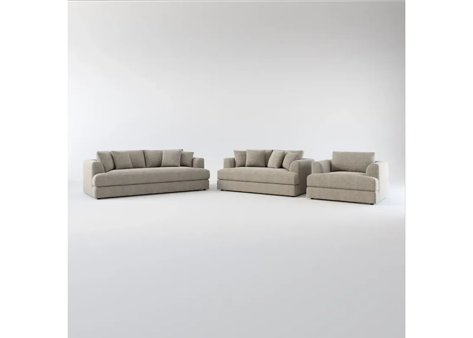 Ridley Hybrid Comfort Sofa, Loveseat, and Chair Set - Bridger Metal