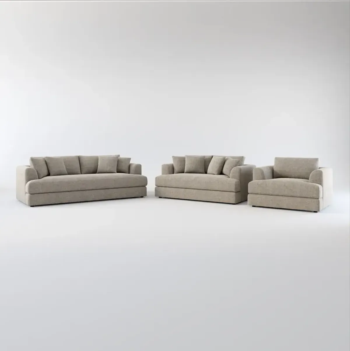 Ridley Hybrid Comfort Sofa, Loveseat, and Chair Set - Bridger Metal