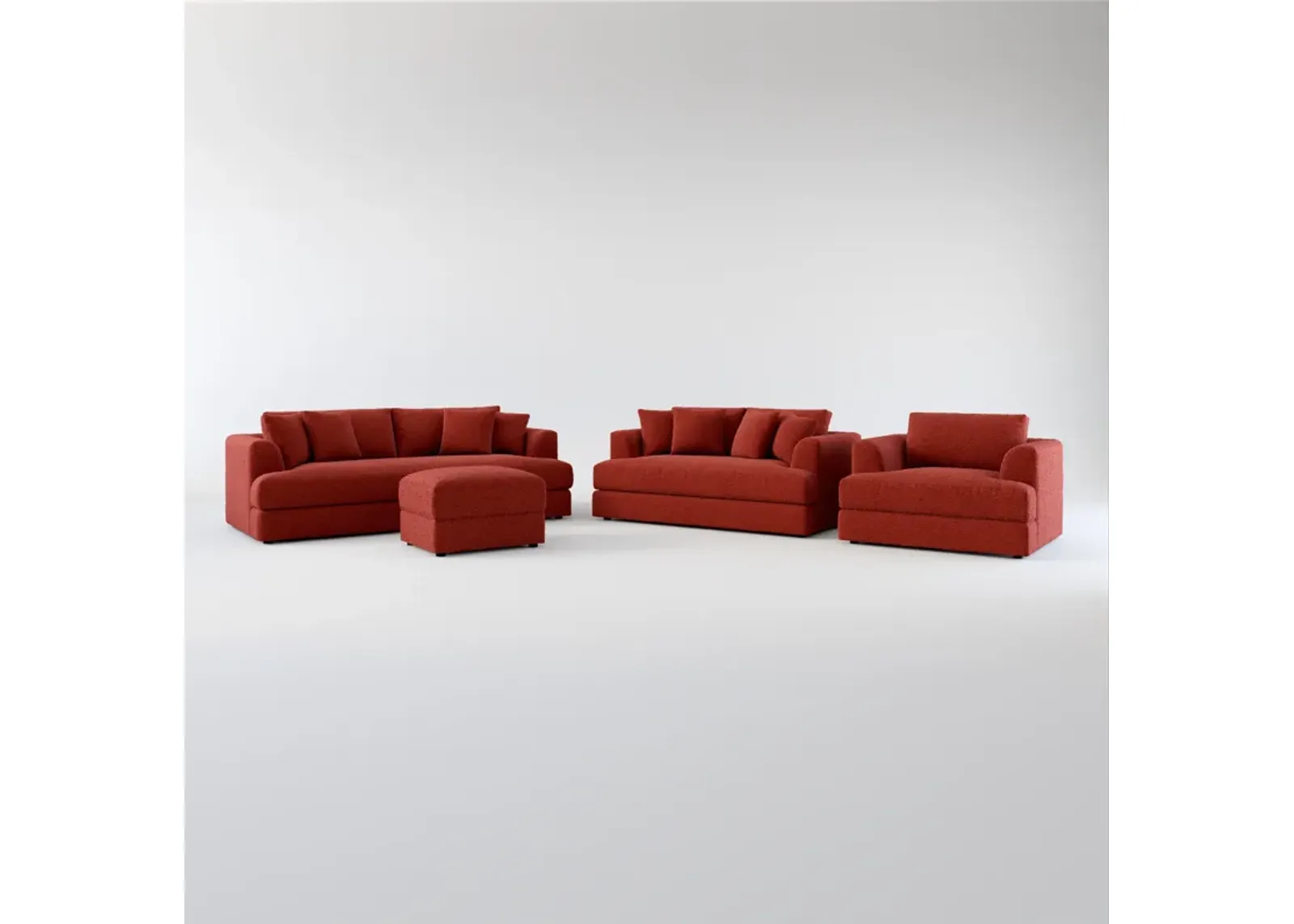 Ridley Foam Comfort Sofa, Loveseat, Chair, and Ottoman Set - Bloke Brick