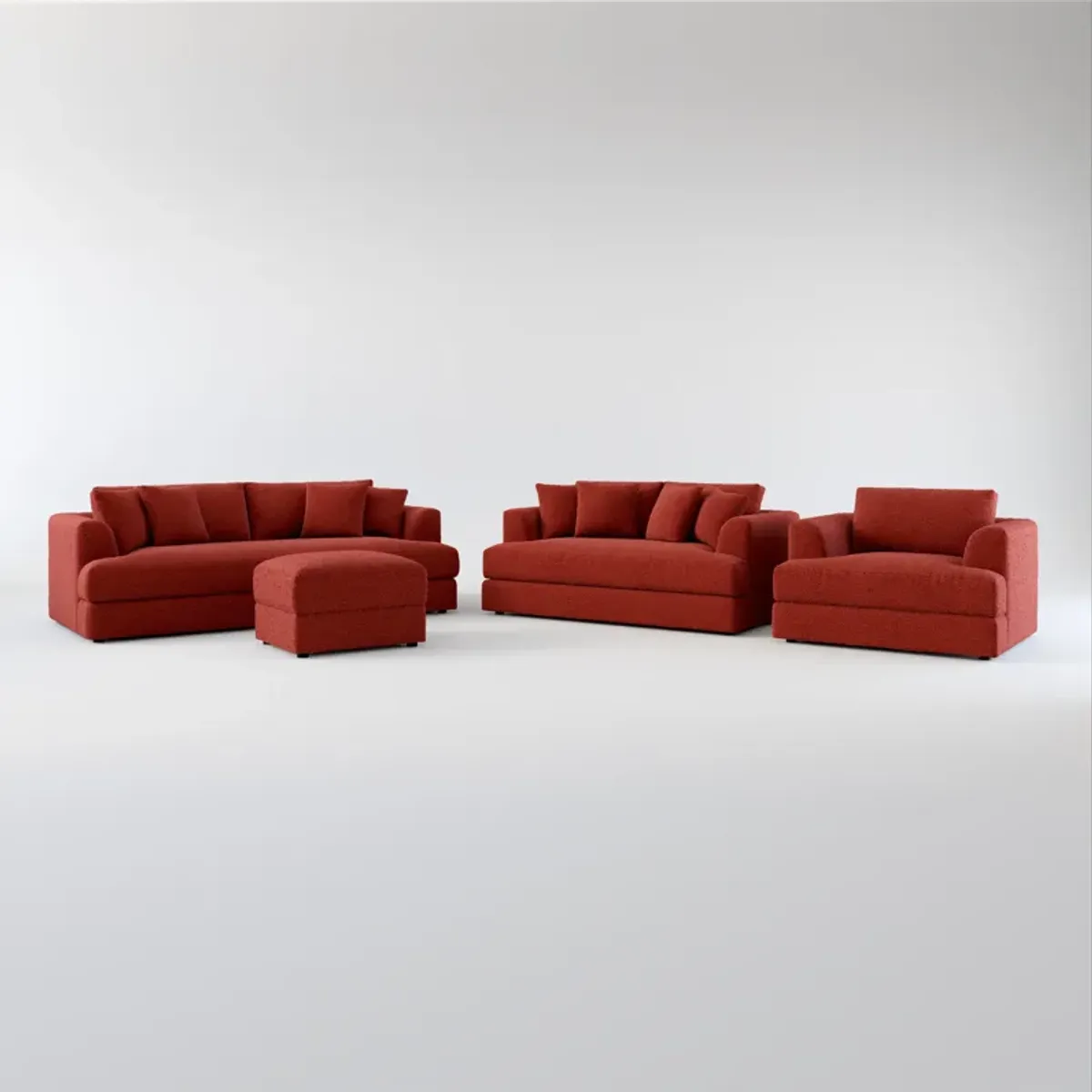 Ridley Foam Comfort Sofa, Loveseat, Chair, and Ottoman Set - Bloke Brick