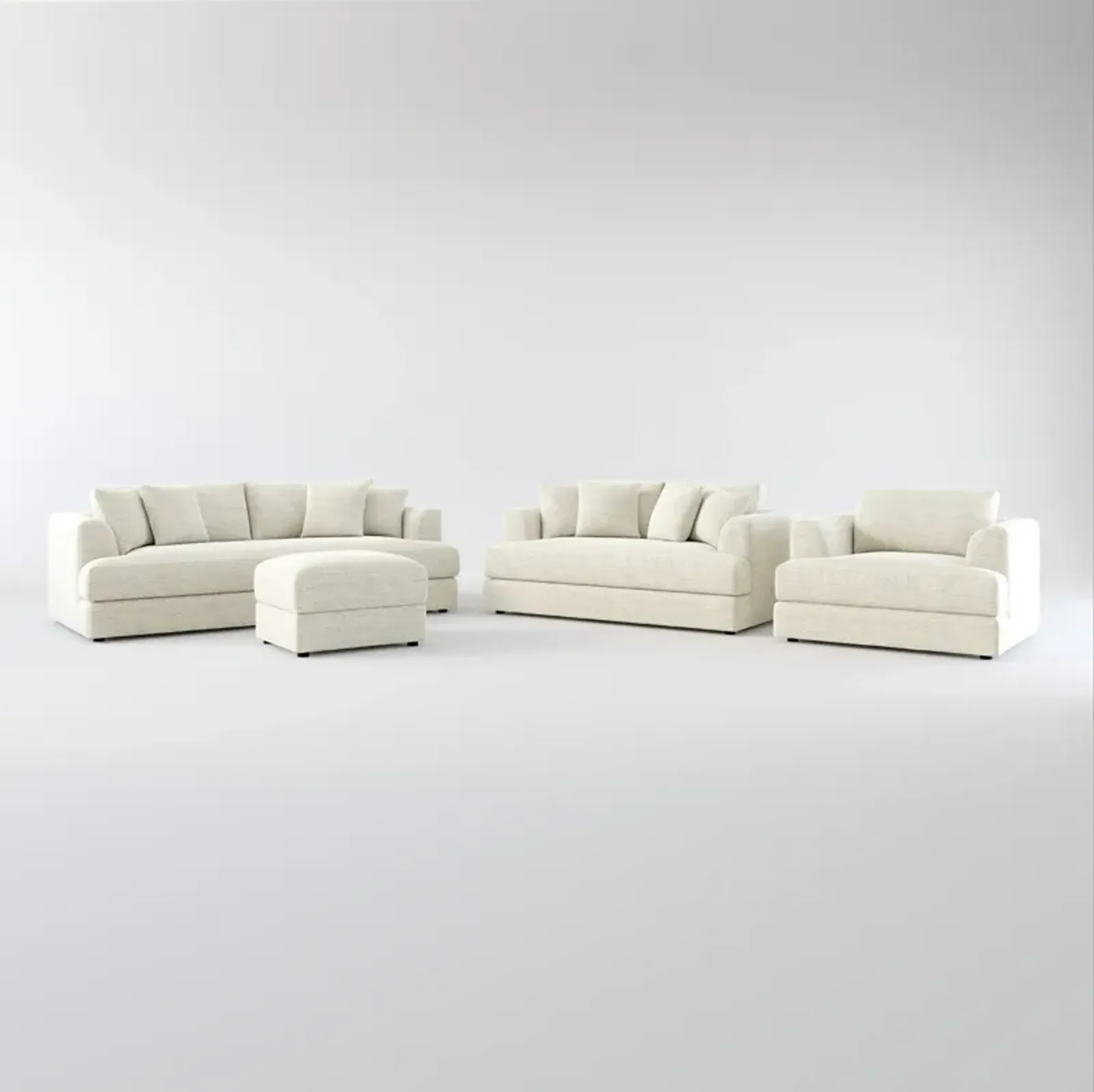 Ridley Foam Comfort Sofa, Loveseat, Chair, and Ottoman Set - Merino Chalk