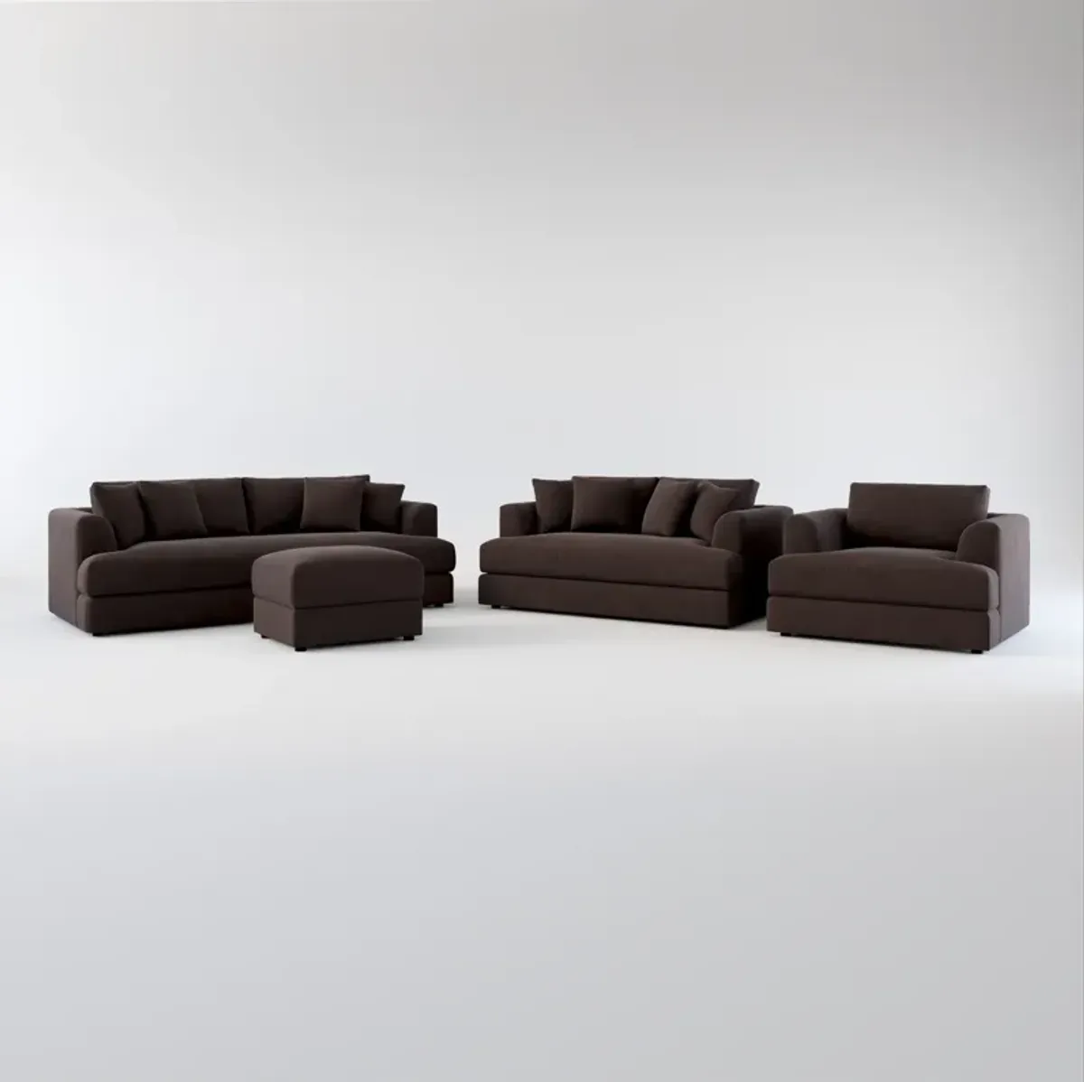 Ridley Foam Comfort Sofa, Loveseat, Chair, and Ottoman Set - Merrimac Dark Brown