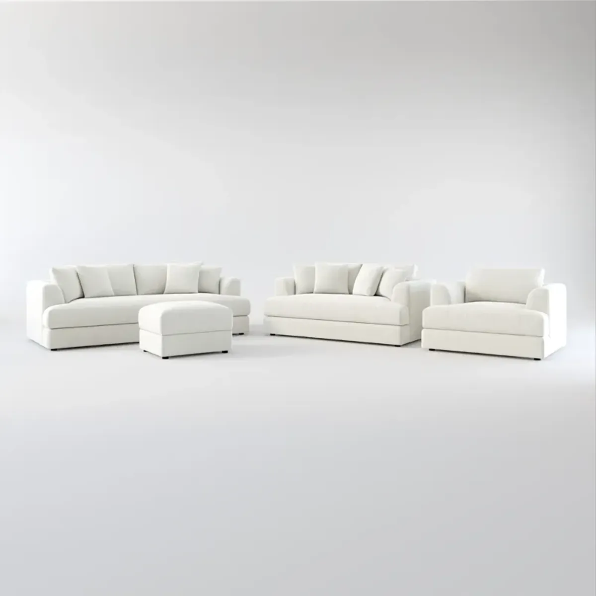 Ridley Foam Comfort Sofa, Loveseat, Chair, and Ottoman Set - Oslo Snow