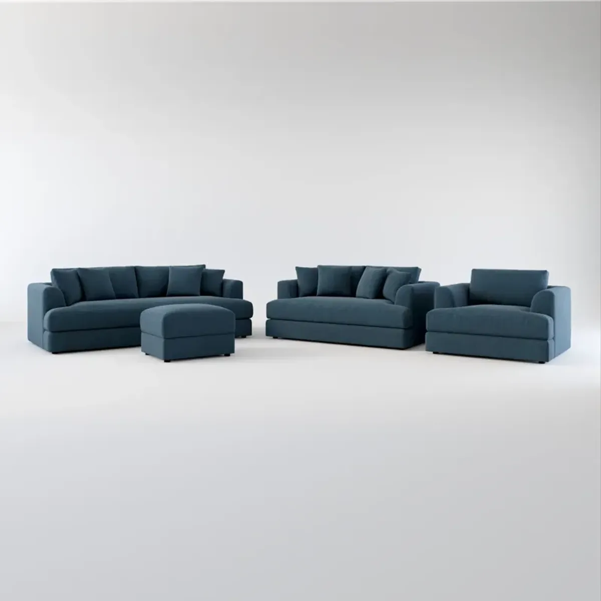 Ridley Foam Comfort Sofa, Loveseat, Chair, and Ottoman Set - Broderick Indigo