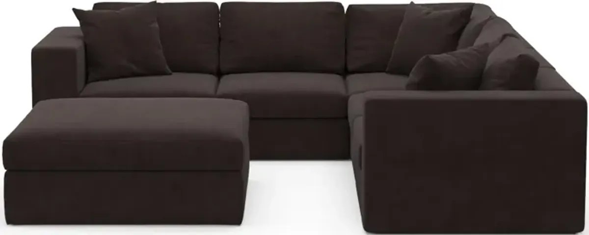 Collin Hybrid Comfort 5-Piece Sectional and Ottoman - Merrimac Dark Brown