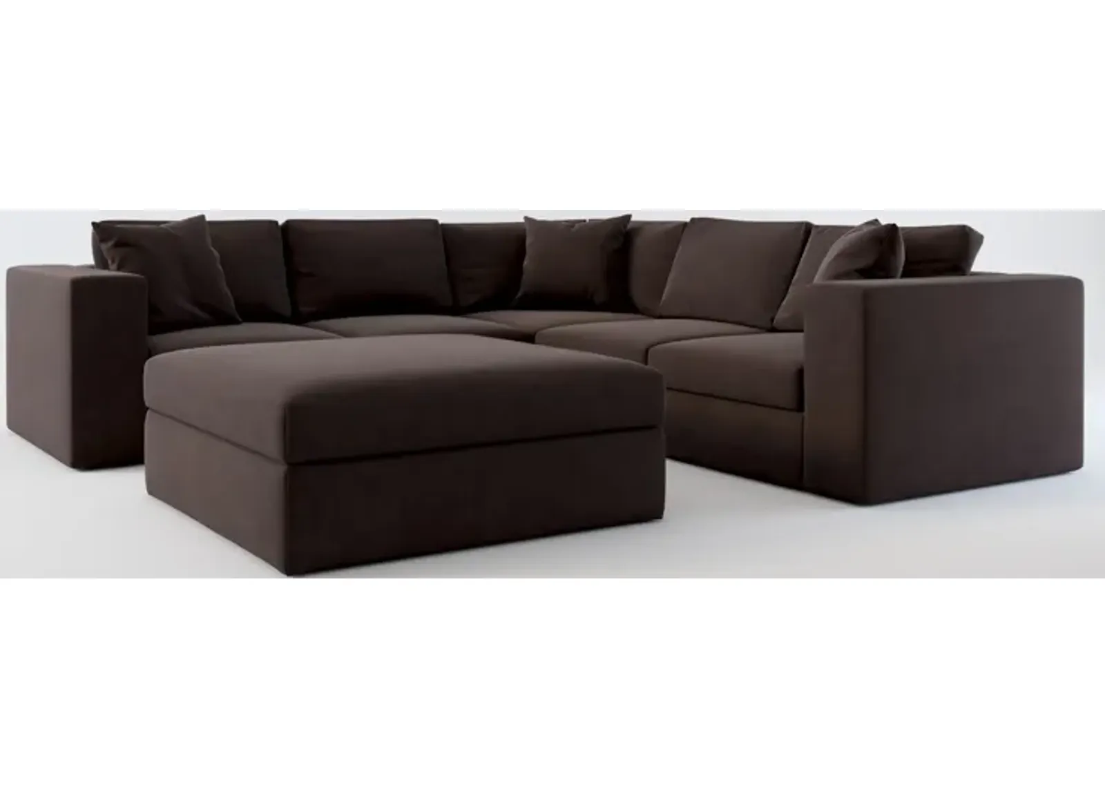 Collin Hybrid Comfort 5-Piece Sectional and Ottoman - Merrimac Dark Brown