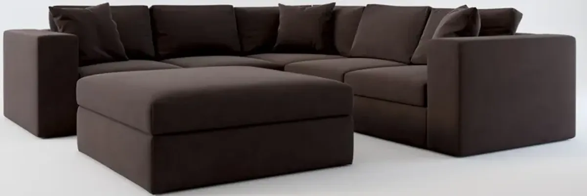 Collin Hybrid Comfort 5-Piece Sectional and Ottoman - Merrimac Dark Brown