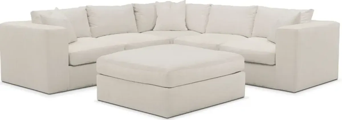 Collin Hybrid Comfort 5-Piece Sectional and Ottoman - Anders Ivory