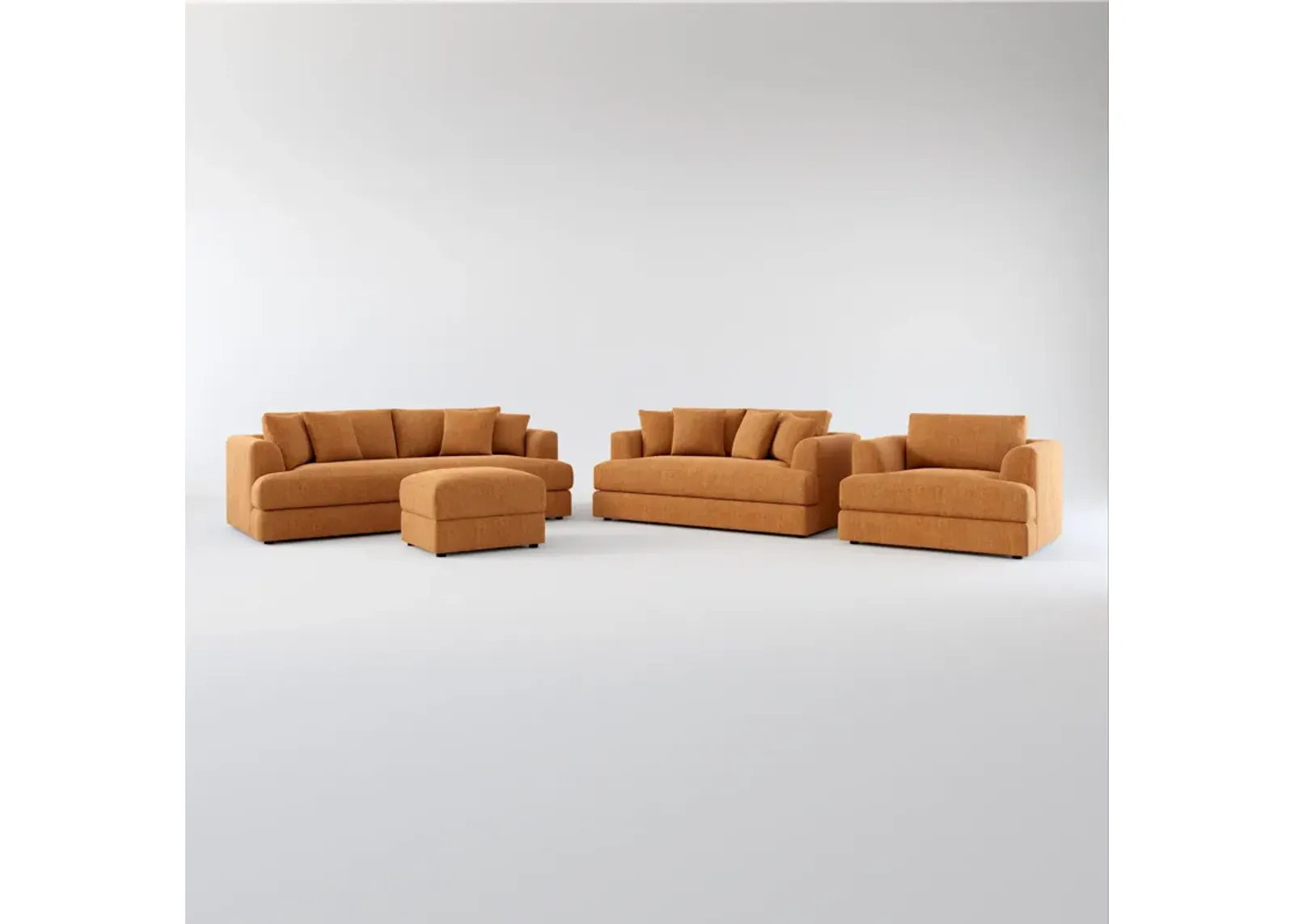 Ridley Hybrid Comfort Sofa, Loveseat, Chair, and Ottoman Set - Contessa Ginger