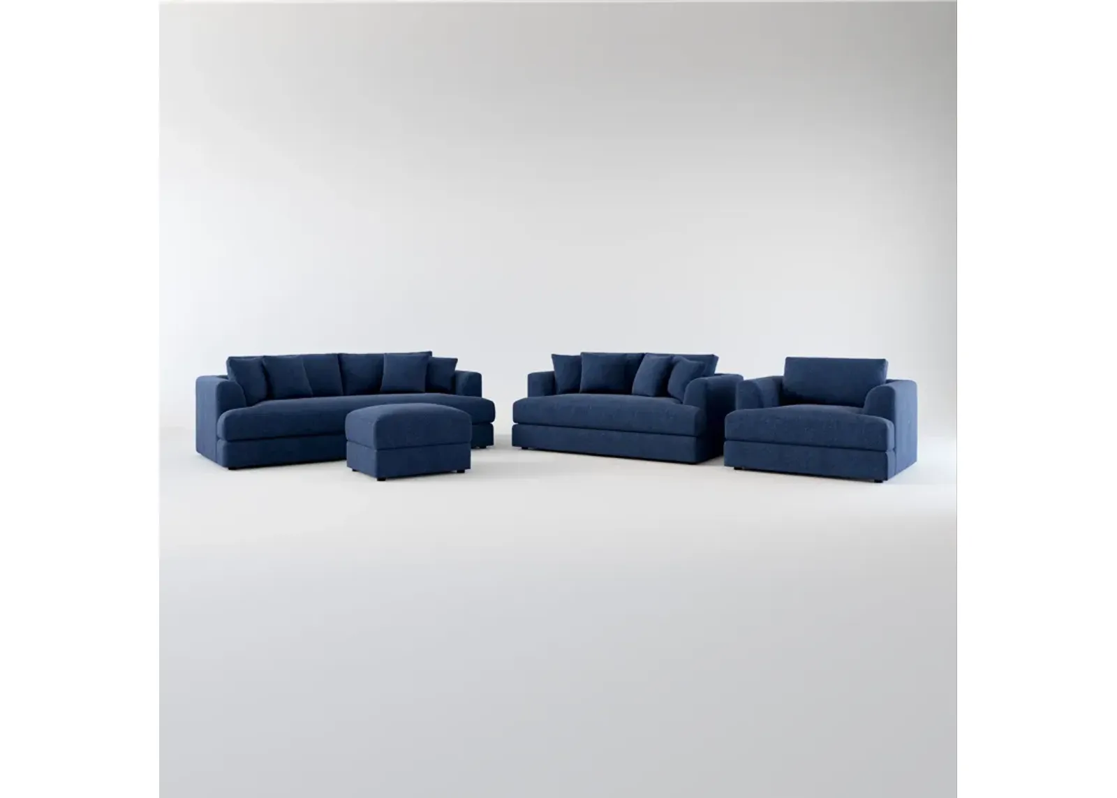 Ridley Hybrid Comfort Sofa, Loveseat, Chair, and Ottoman Set - Oslo Navy