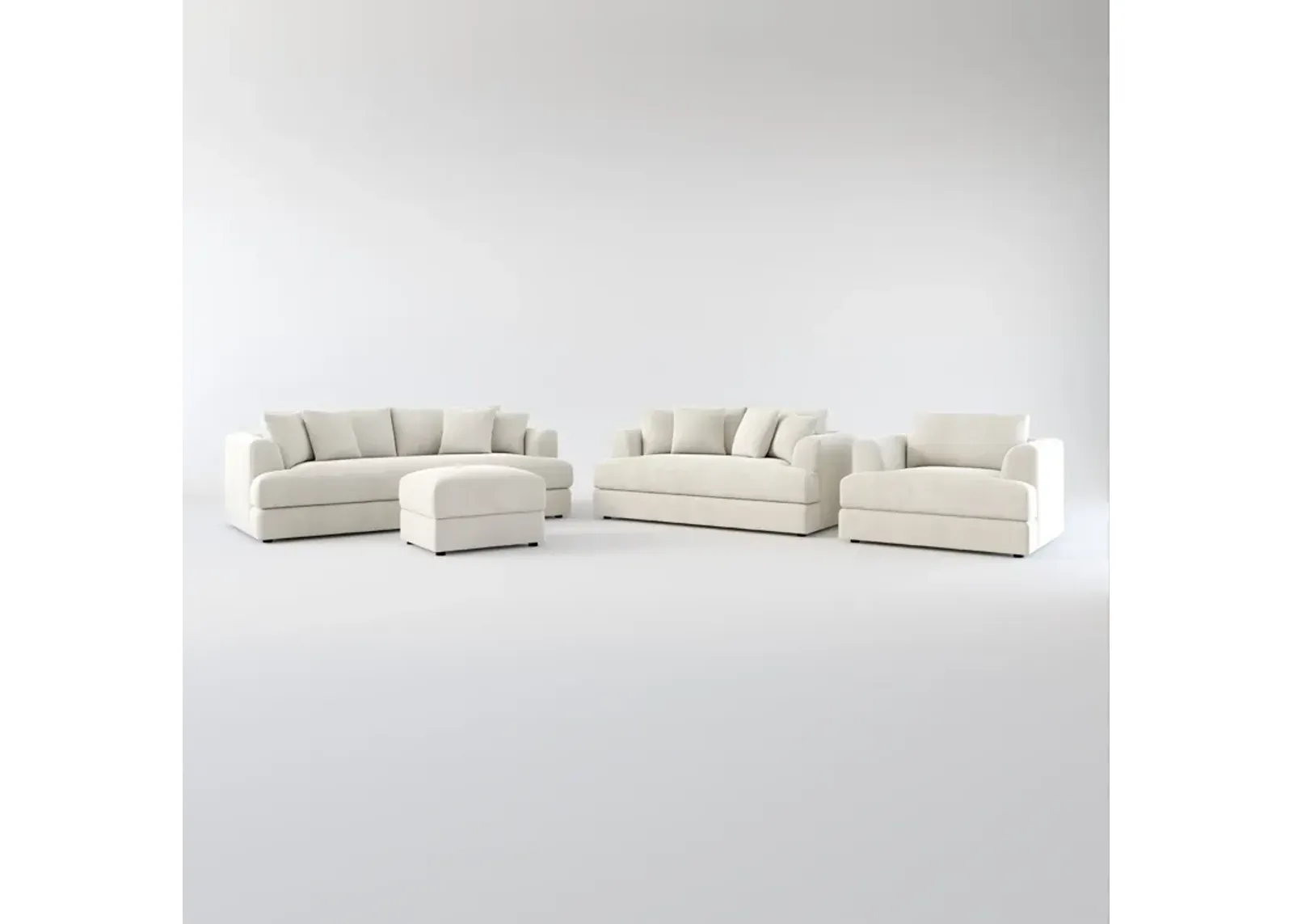 Ridley Hybrid Comfort Sofa, Loveseat, Chair, and Ottoman Set - Laurent Beach