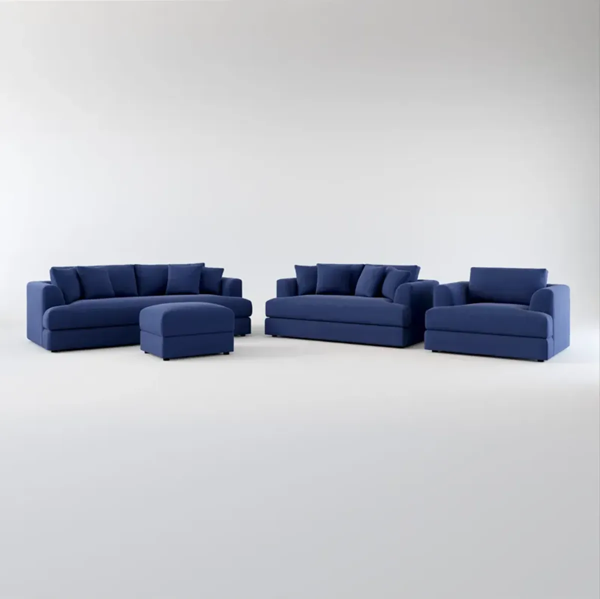 Ridley Hybrid Comfort Sofa, Loveseat, Chair, and Ottoman Set - Abington Indigo